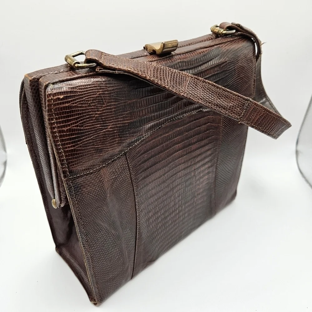 VINTAGE Sterling USA Brown Genuine Lizard Reptile Skin Handbag Purse MCM